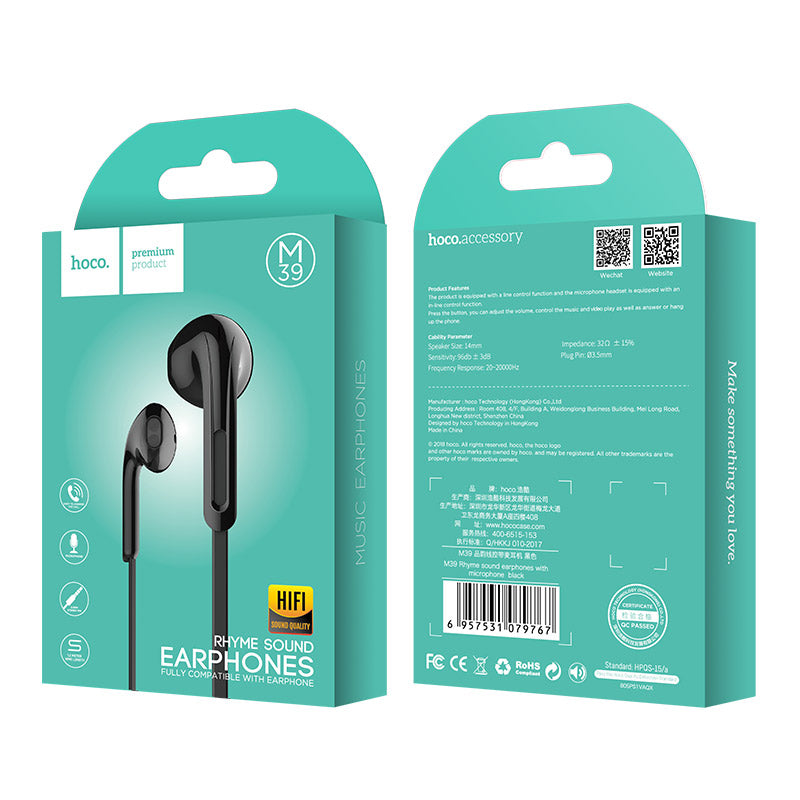 Wired earphones 3.5mm “M39 Rhyme sound” with microphone