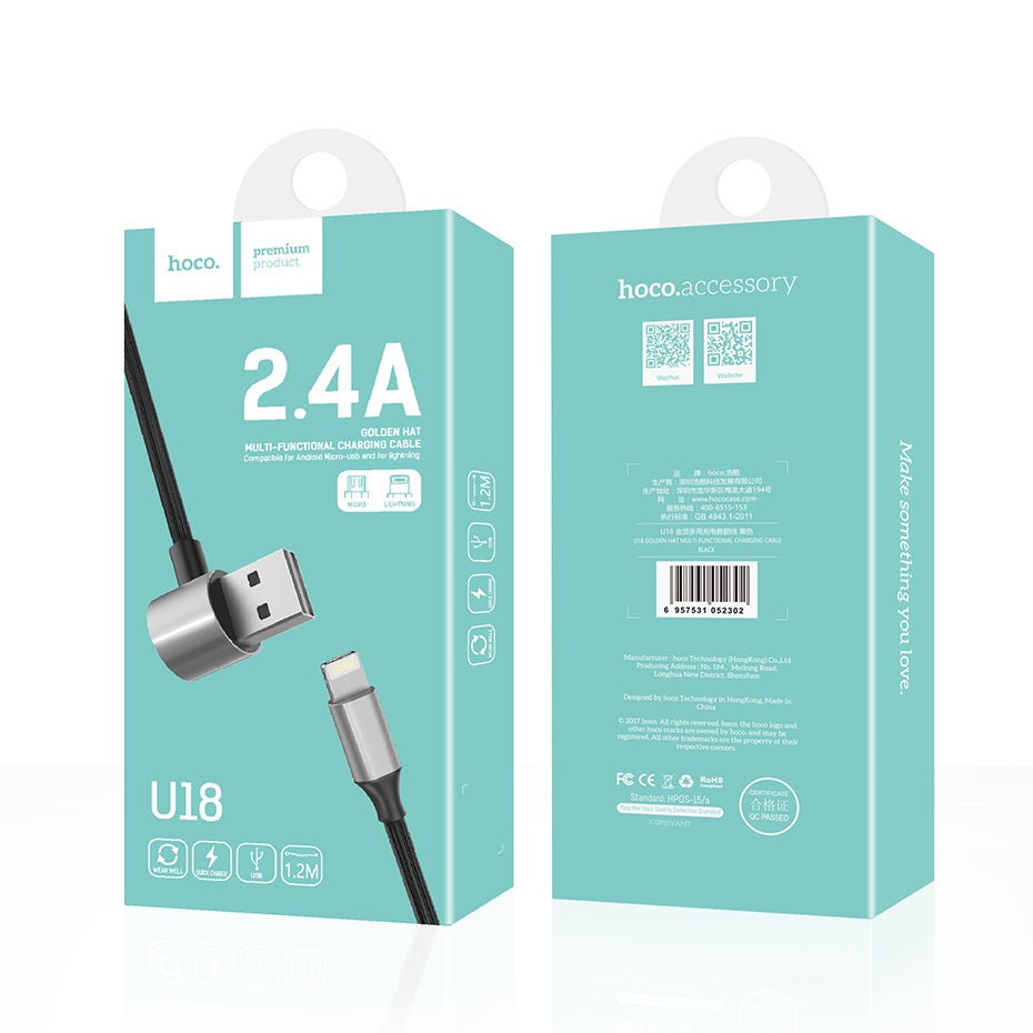 Cable USB to Lightning Micro-USB «U18 Golden hat» charging wire