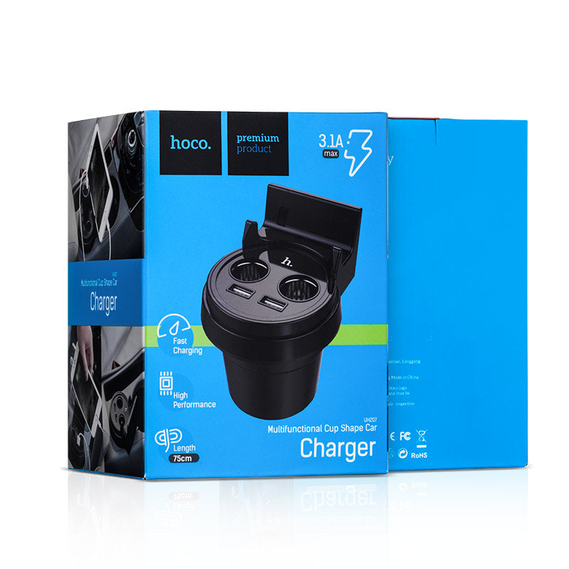 Car charger «UC207» cup shape dual USB dual cigarette lighter