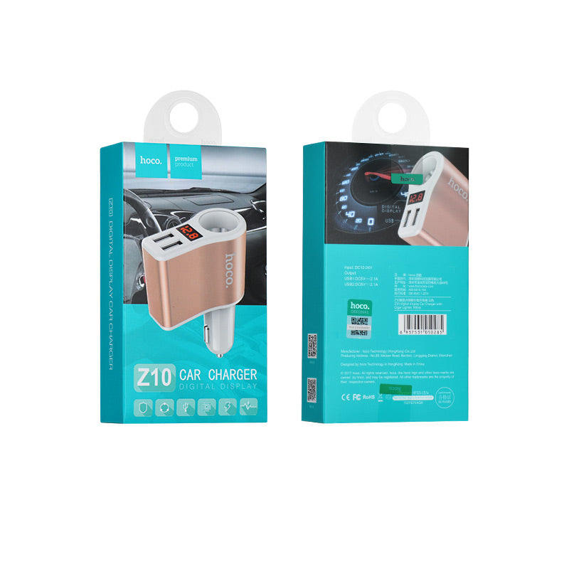 Car charger “Z10” digital display dual USB cigarette lighter slot