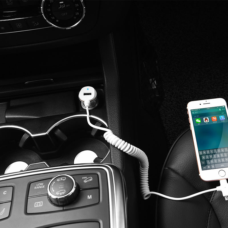 Car charger “Z14” single USB built in spring cable