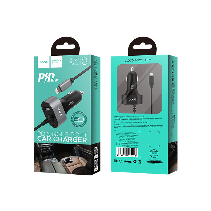 Car charger «Z18 PD» single USB built-in Lightning cable