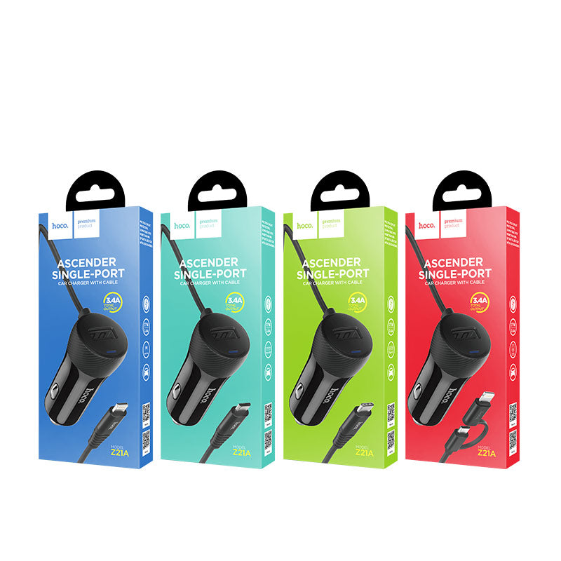 Car charger «Z21A Ascender» single USB built-in cable