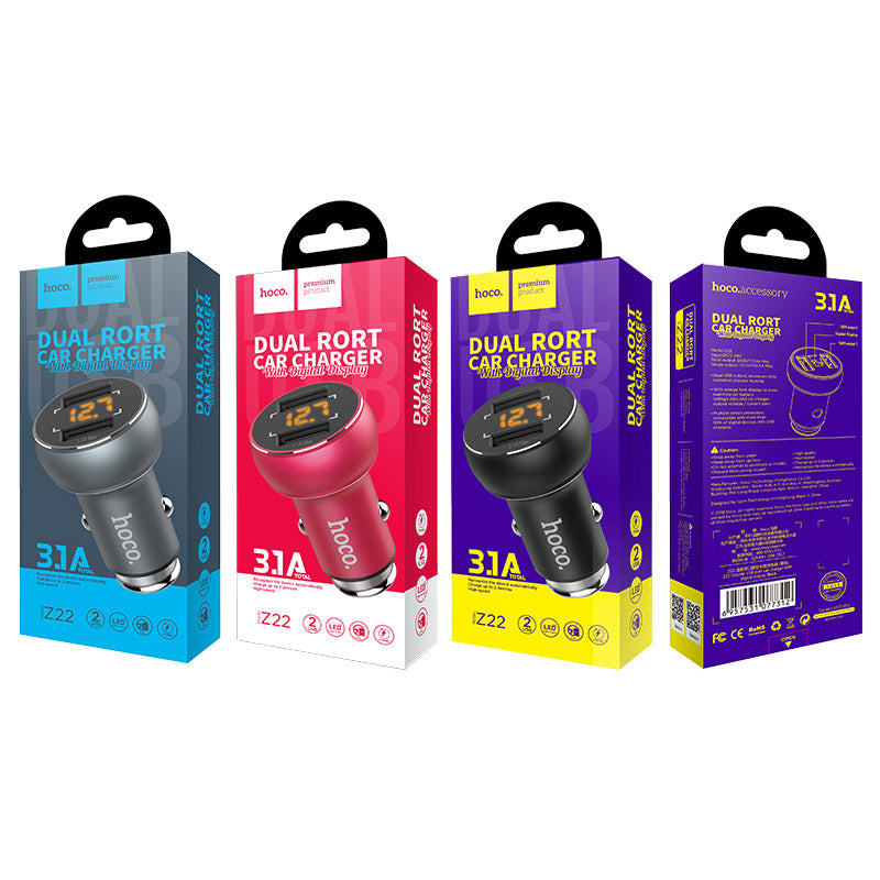Car charger «Z22» double USB digital display 3.1A 15.5W